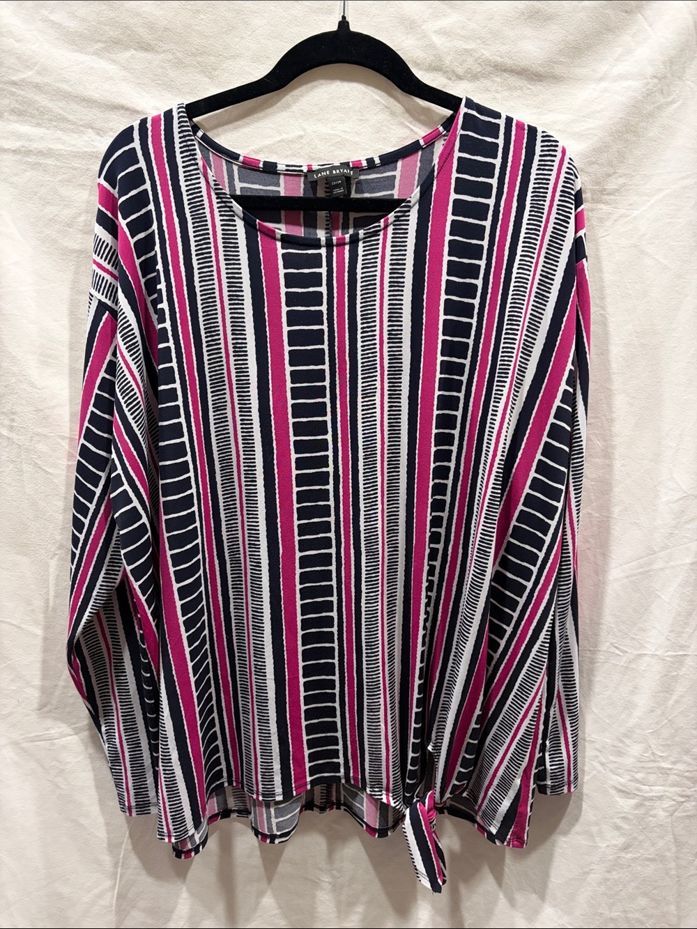 Lane Bryant Pink, Black & White Vertical Stripe Long-Sleeve Top